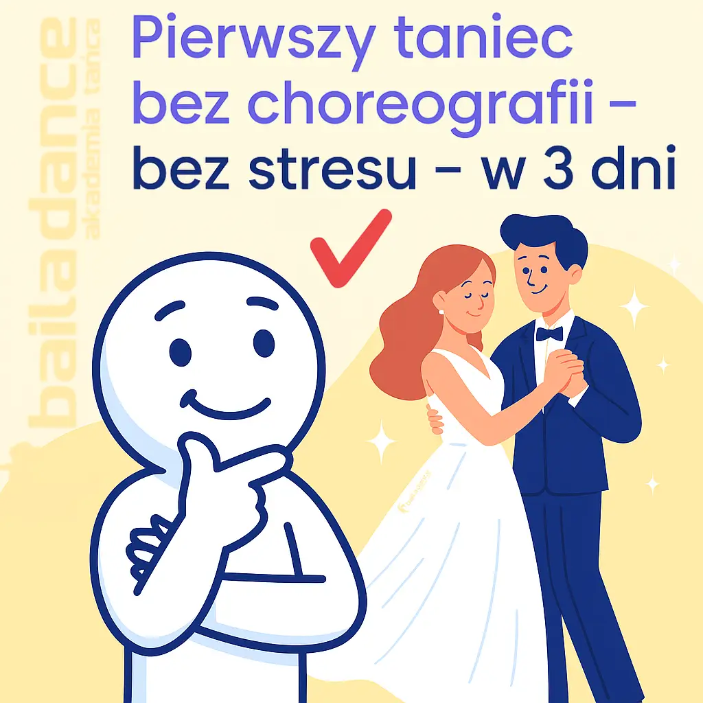 Para przygotowująca się do pierwszego tańca z pomocą instruktora, symbolizująca kurs tańca bez stresu
